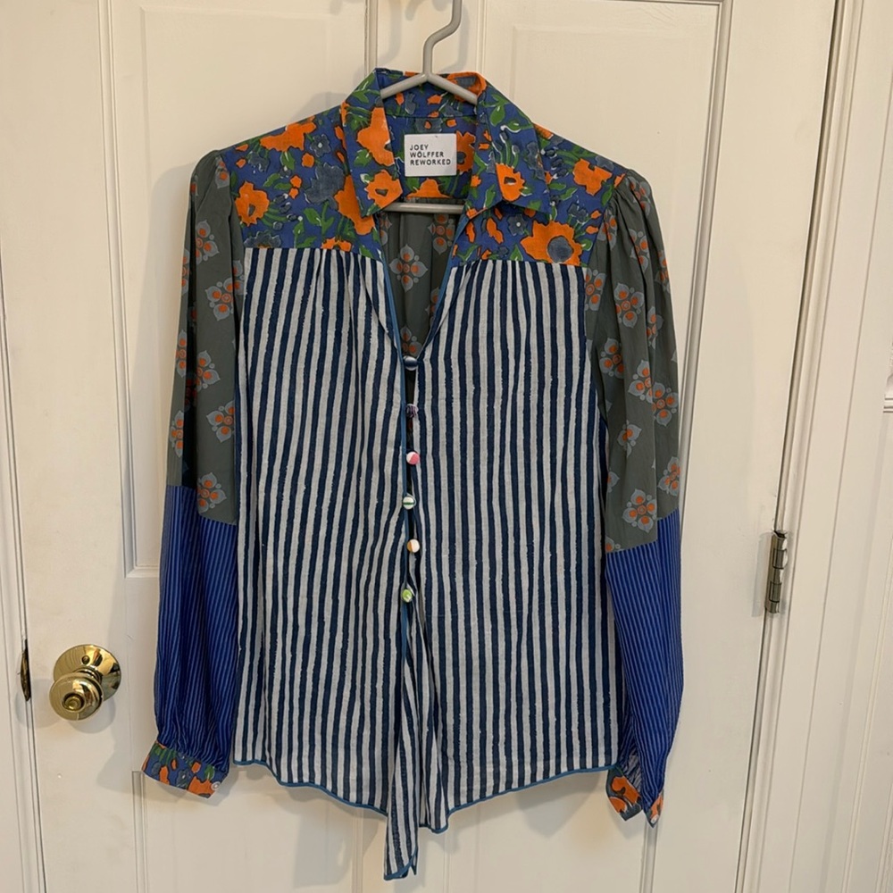 Reworked by Joey Wölffer Patchwork Floral/Striped Flowy Blouse